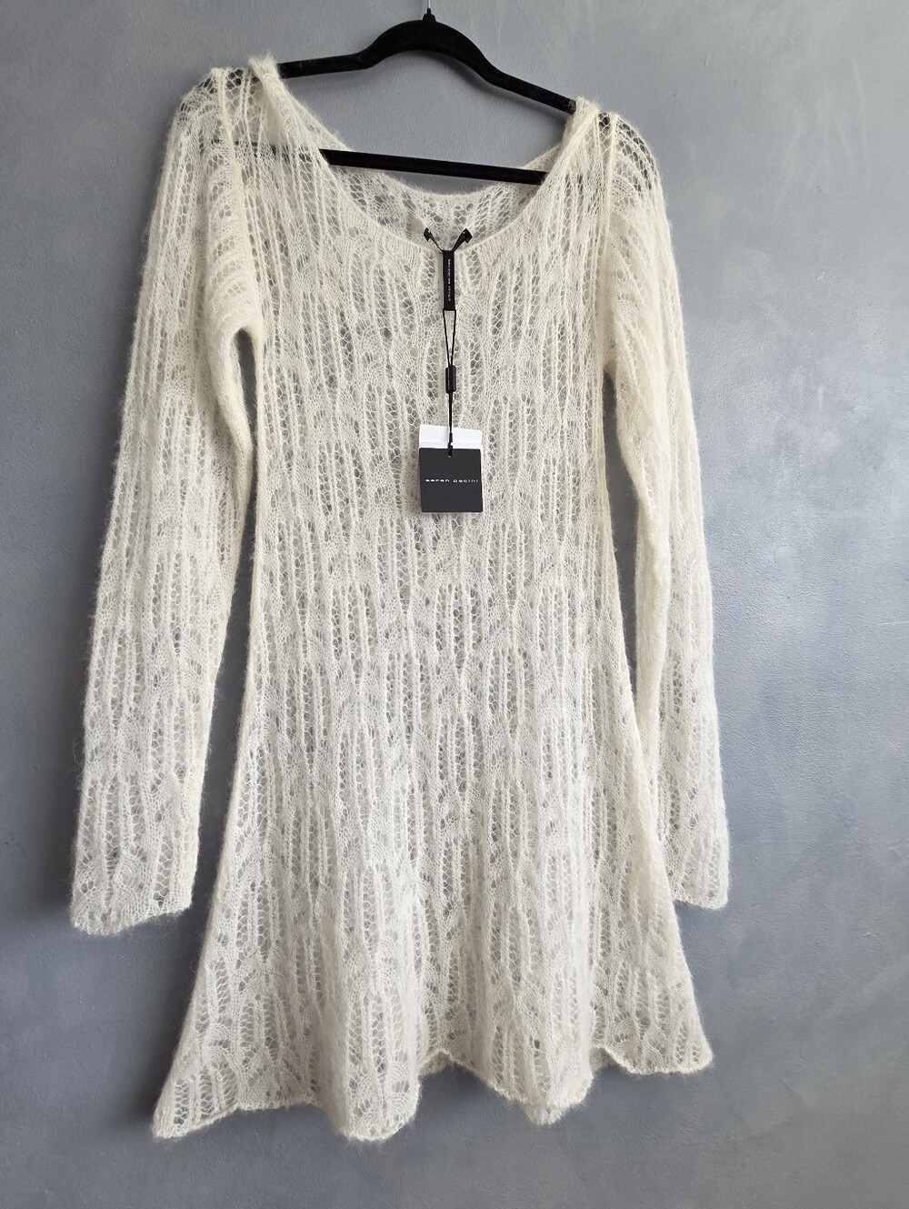 SARAH PACINI ALPACA BLEND, LONGSLEEVE IVORY LOOSE KNIT DRESS, ONE SIZE, NWT